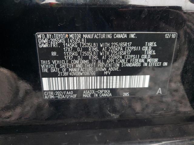 2T3BF4DV0BW108766 - 2011 TOYOTA RAV4 BLACK photo 13