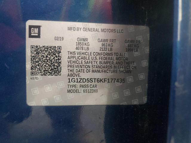 1G1ZD5ST6KF177435 - 2019 CHEVROLET MALIBU LT Көк фото 12