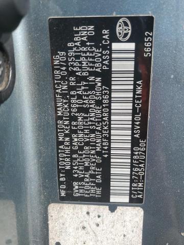 4T4BF3EK5AR018637 - 2010 TOYOTA CAMRY BASE Yaşıl foto 12