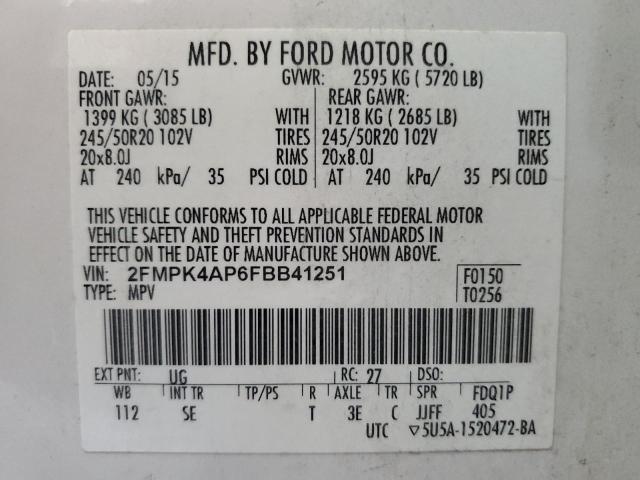 2FMPK4AP6FBB41251 - 2015 FORD EDGE SPORT WHITE photo 13