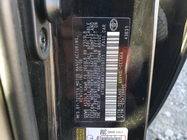 4T1BK46KX7U019771 - 2007 TOYOTA CAMRY LE 黑色 照片 12