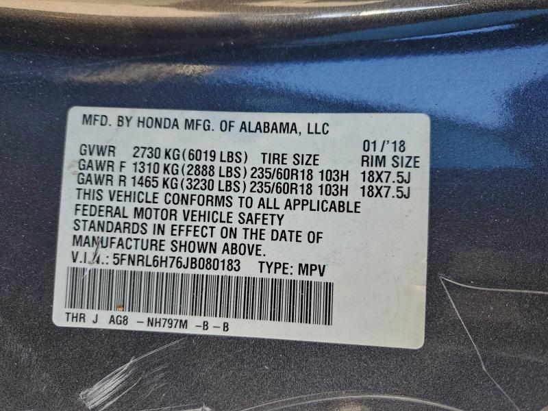 5FNRL6H76JB080183 - 2018 HONDA ODYSSEY EXL ნაცრისფერი ფოტო 13