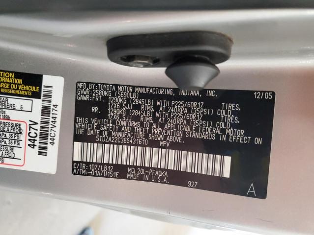 5TDZA22C36S431610 - 2006 TOYOTA SIENNA XLE SILVER photo 13