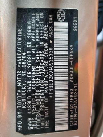4T1BE32K94U935330 - 2004 TOYOTA CAMRY LE 奶油色 照片 14