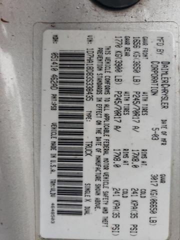 1D7HA18D83S338435 - 2003 DODGE RAM 1500 ST ვერცხლისფერი ფოტო 12