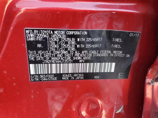 JTMZFREV6HJ125721 - 2017 TOYOTA RAV4 LE 红色 照片 12