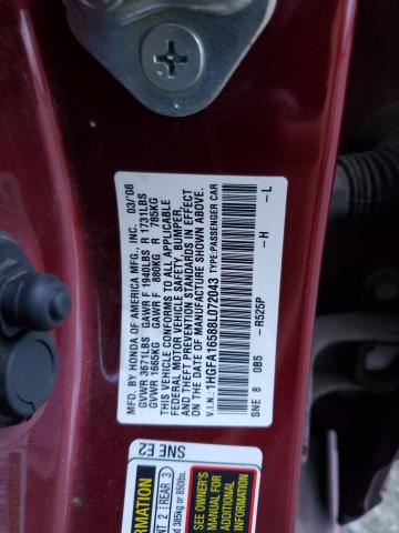 1HGFA16588L072043 - 2008 HONDA CIVIC LX Բորդո լուսանկար 13