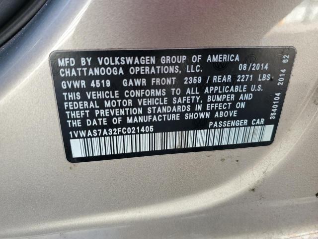 1VWAS7A32FC021405 - 2015 VOLKSWAGEN PASSAT S GOLD photo 12