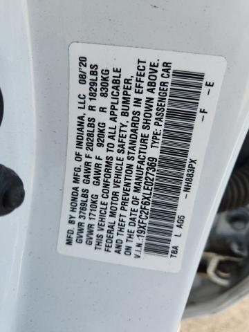 19XFC2F6XLE027369 - 2020 HONDA CIVIC LX WHITE photo 12
