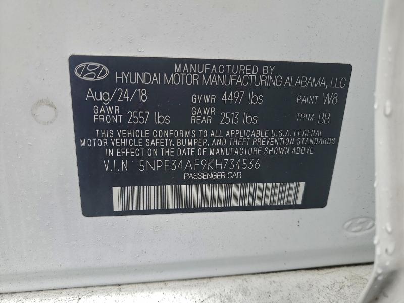 5NPE34AF9KH734536 - 2019 HYUNDAI SONATA LIMITED أبيض صورة 12