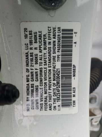 19XZE4F52ME004521 - 2021 HONDA INSIGHT EX WHITE photo 12