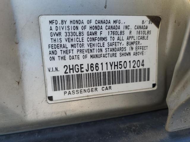 2HGEJ6611YH501204 - 2000 HONDA CIVIC BASE SILVER photo 12