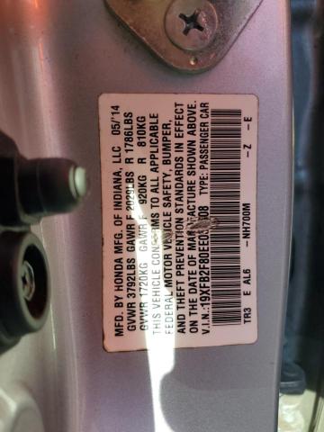 19XFB2F80EE055608 - 2014 HONDA CIVIC EX SILVER photo 12