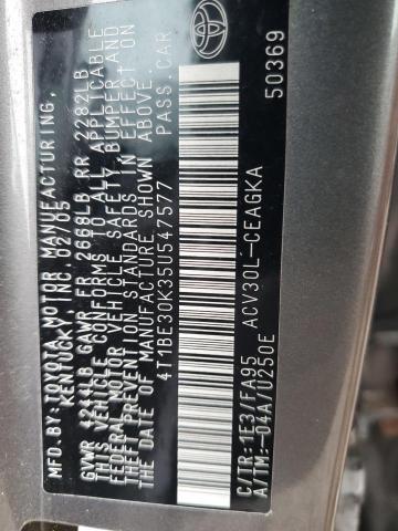 4T1BE30K35U547577 - 2005 TOYOTA CAMRY LE Gris foto 12