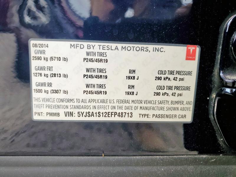 5YJSA1S12EFP48713 - 2014 TESLA MODEL S BLACK photo 12