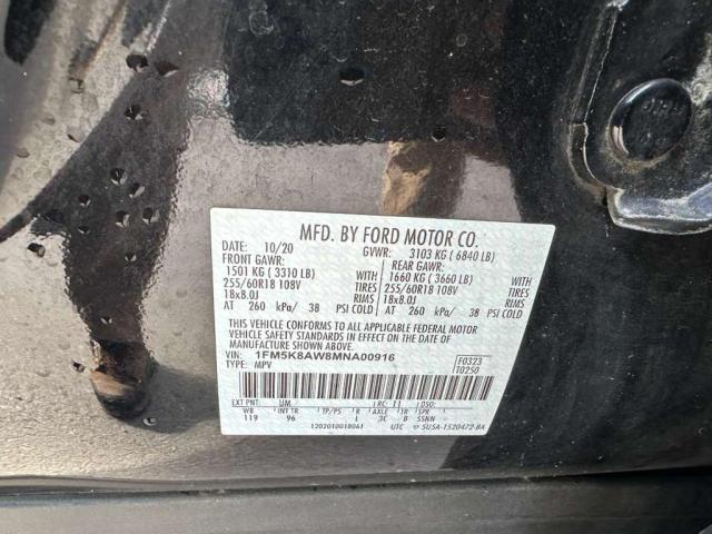 1FM5K8AW8MNA00916 - 2021 FORD EXPLORER POLICE INTERCEPTOR Қара фото 10