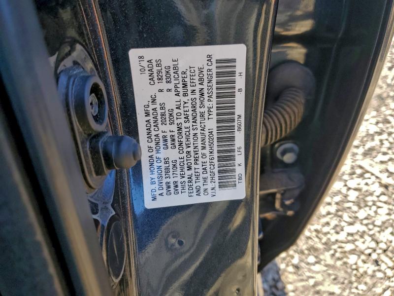 2HGFC2F61KH502041 - 2019 HONDA CIVIC LX CHARCOAL photo 12