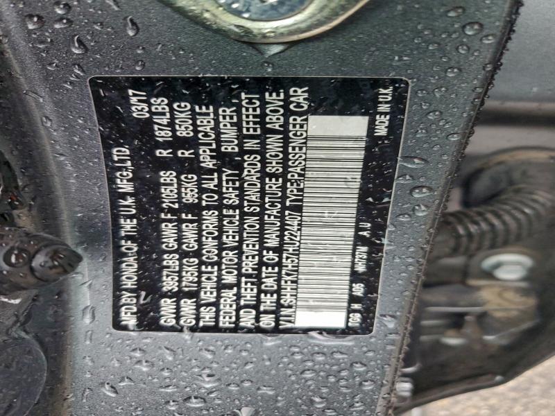 SHHFK7H57HU224407 - 2017 HONDA CIVIC EX GRAY photo 12