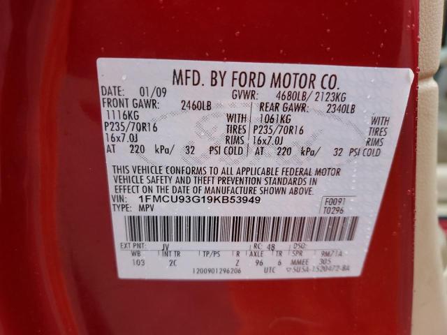 1FMCU93G19KB53949 - 2009 FORD ESCAPE XLT BURGUNDY photo 13