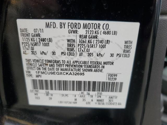 1FMCU9EGXCKA32695 - 2012 FORD ESCAPE LIMITED BLACK photo 14