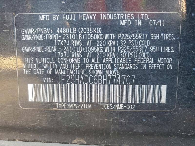 JF2SHADC6BH774707 - 2011 SUBARU FORESTER 2.5X PREMIUM 黑色 照片 13