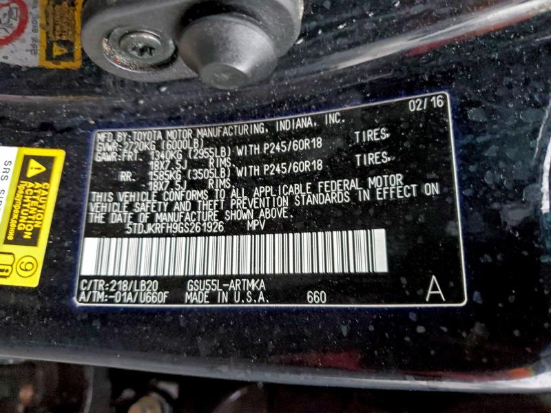 5TDJKRFH9GS261926 - 2016 TOYOTA HIGHLANDER XLE შავი ფოტო 13