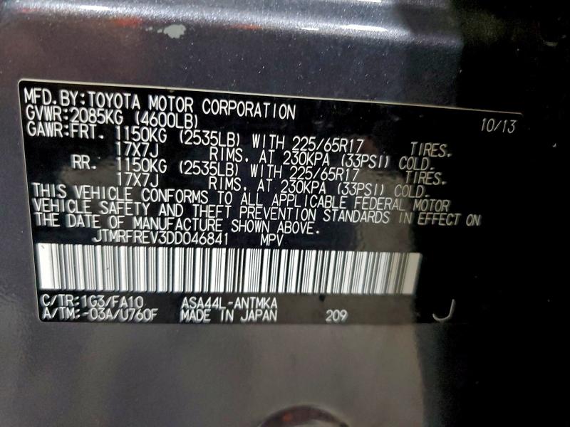 JTMRFREV3DD046841 - 2013 TOYOTA RAV4 XLE GRAY photo 14