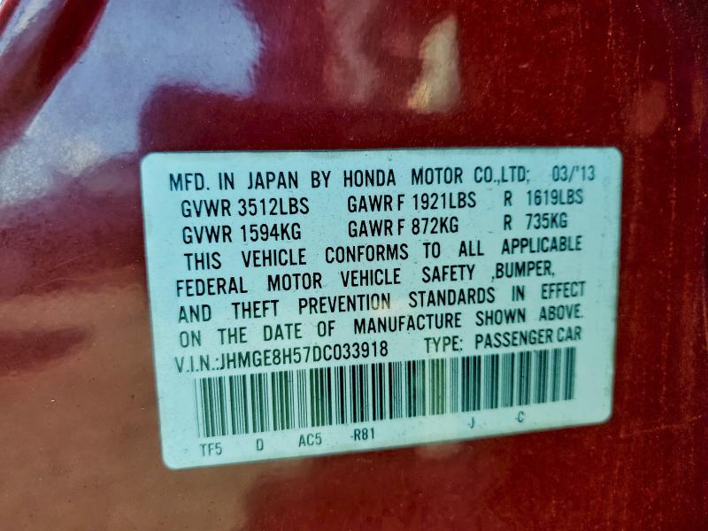JHMGE8H57DC033918 - 2013 HONDA FIT SPORT 红色 照片 12