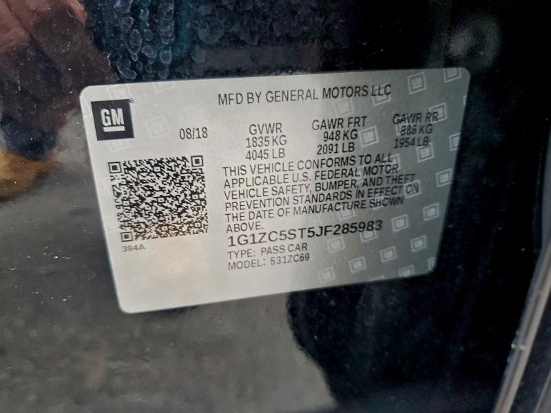 1G1ZC5ST5JF285983 - 2018 CHEVROLET MALIBU LS Noir photo 12