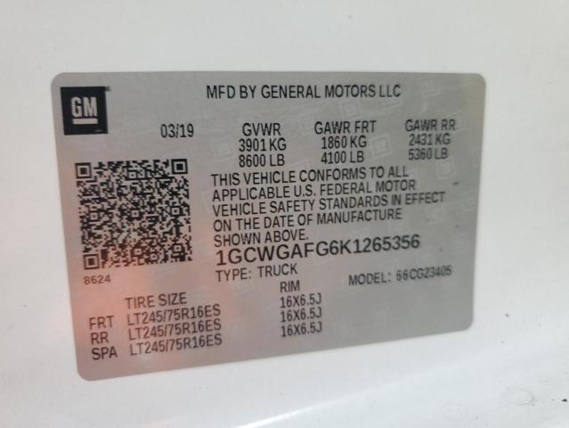 1GCWGAFG6K1265356 - 2019 CHEVROLET EXPRESS G2 Weiß Foto 13