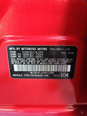 ML32F3FJ2JHF12358 - 2018 MITSUBISHI MIRAGE G4 ES Қызыл фото 12