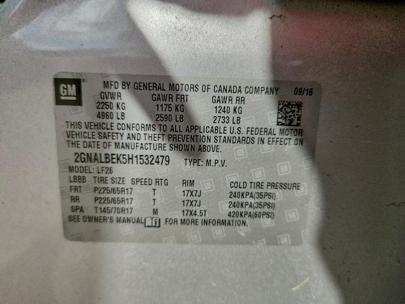 2GNALBEK5H1532479 - 2017 CHEVROLET EQUINOX LS SILVER photo 14