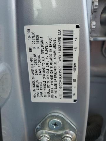 1HGCP2F43AA035076 - 2010 HONDA ACCORD LXP SILVER photo 12