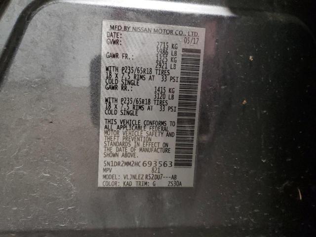 5N1DR2MM2HC693563 - 2017 NISSAN PATHFINDER S ნაცრისფერი ფოტო 13
