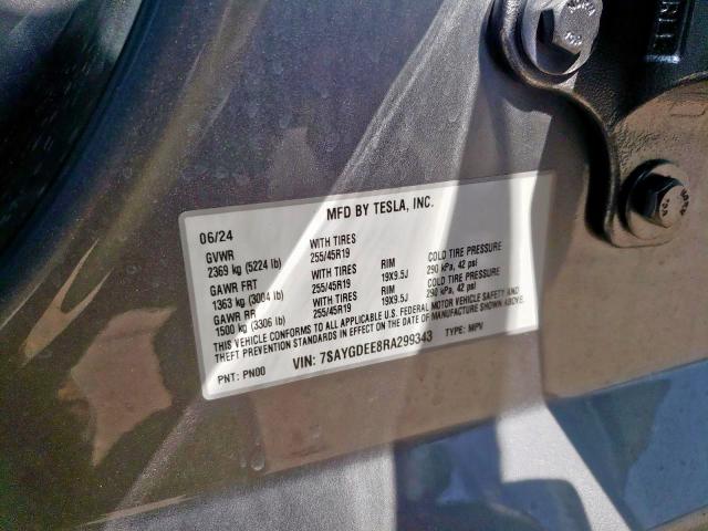 7SAYGDEE8RA299343 - 2024 TESLA MODEL Y 银色 照片 12