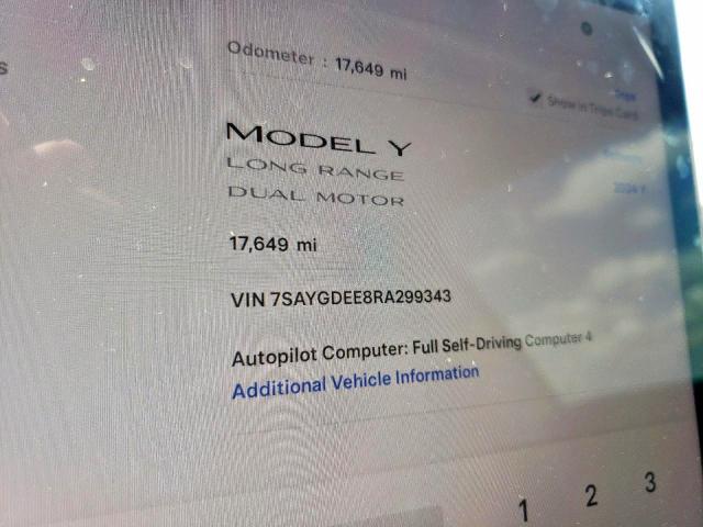 7SAYGDEE8RA299343 - 2024 TESLA MODEL Y 银色 照片 9