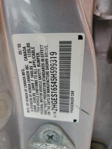 2HGES16545H599319 - 2005 HONDA CIVIC LX GRAY photo 13