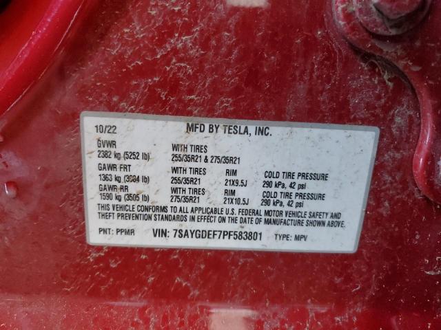 7SAYGDEF7PF583801 - 2023 TESLA MODEL Y 红色 照片 12