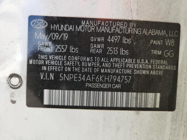 5NPE34AF6KH794757 - 2019 HYUNDAI SONATA LIMITED თეთრი ფოტო 12