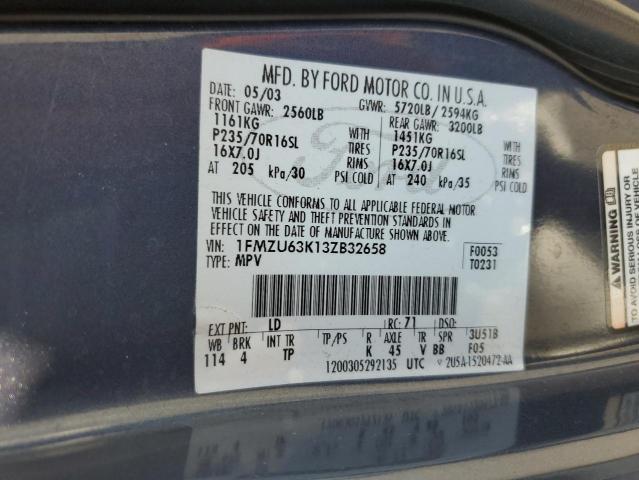 1FMZU63K13ZB32658 - 2003 FORD EXPLORER XLT ლურჯი ფოტო 13