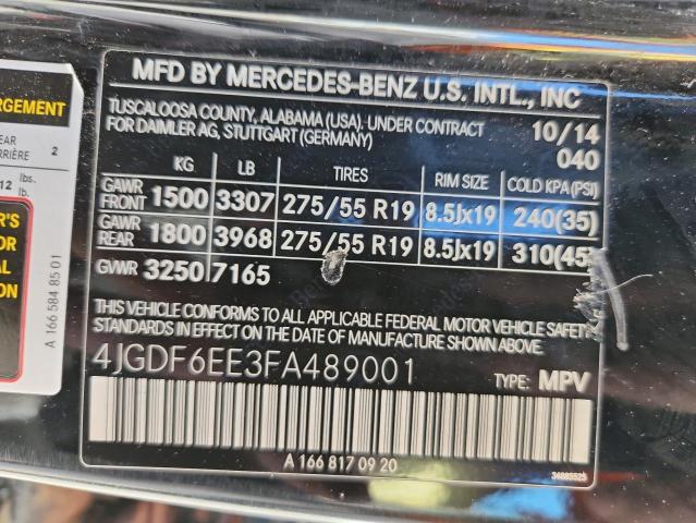 4JGDF6EE3FA489001 - 2015 MERCEDES-BENZ GL 450 4MATIC BLACK photo 13