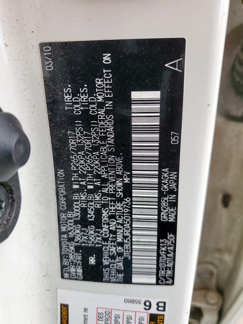 JTEBU5JR0A5019736 - 2010 TOYOTA 4RUNNER SR5 Weiß Foto 13