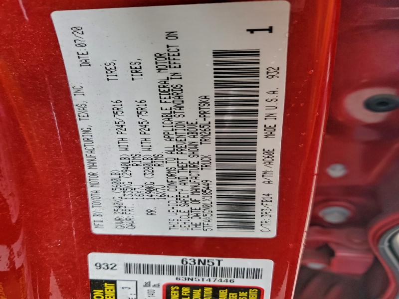 5TFAX5GN0LX185449 - 2020 TOYOTA TACOMA DOUBLE CAB RED photo 13