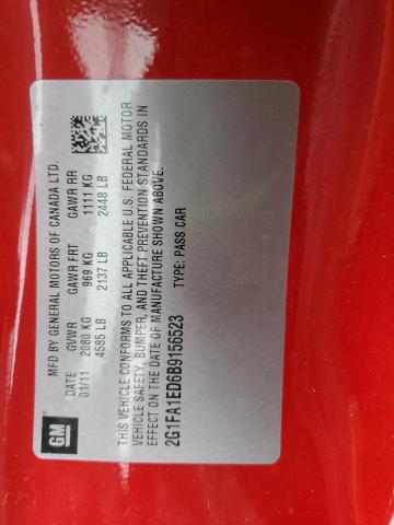 2G1FA1ED6B9156523 - 2011 CHEVROLET CAMARO LS Қызыл фото 12
