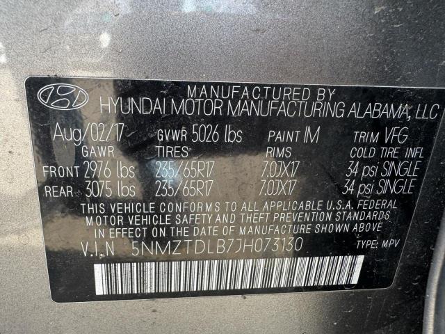 5NMZTDLB7JH073130 - 2018 HYUNDAI SANTA FE S GRAY photo 10