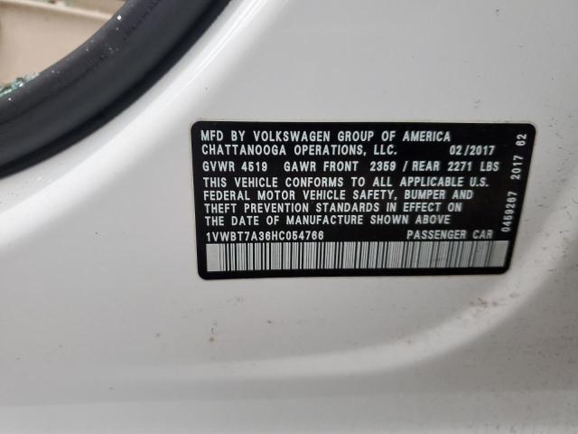 1VWBT7A36HC054766 - 2017 VOLKSWAGEN PASSAT SE WHITE photo 12
