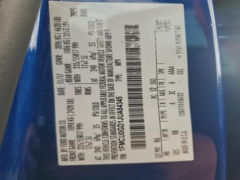 1FMCU0GD1JUA84345 - 2018 FORD ESCAPE SE Blau Foto 13