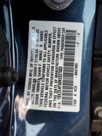 19XZE4F50KE027003 - 2019 HONDA INSIGHT EX გრაფიტი ფოტო 12