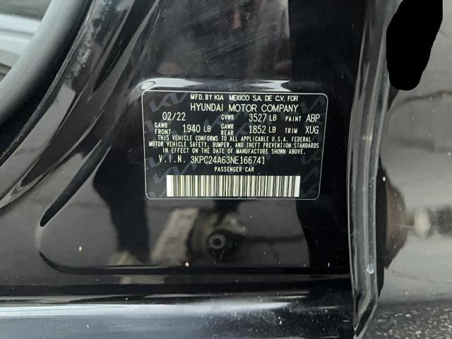 3KPC24A63NE166741 - 2022 HYUNDAI ACCENT SE BLACK photo 10