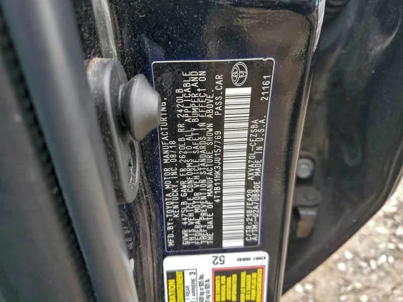 4T1B11HK3JU157769 - 2018 TOYOTA CAMRY L BLACK photo 12